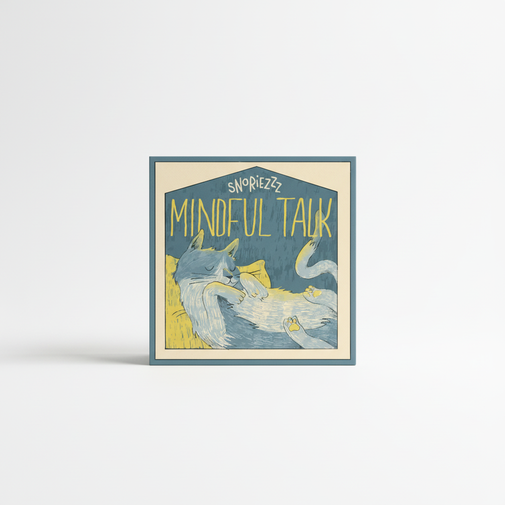 Deck cover with cat and 'Snoriezzz Mindful Talk' text on a beige background